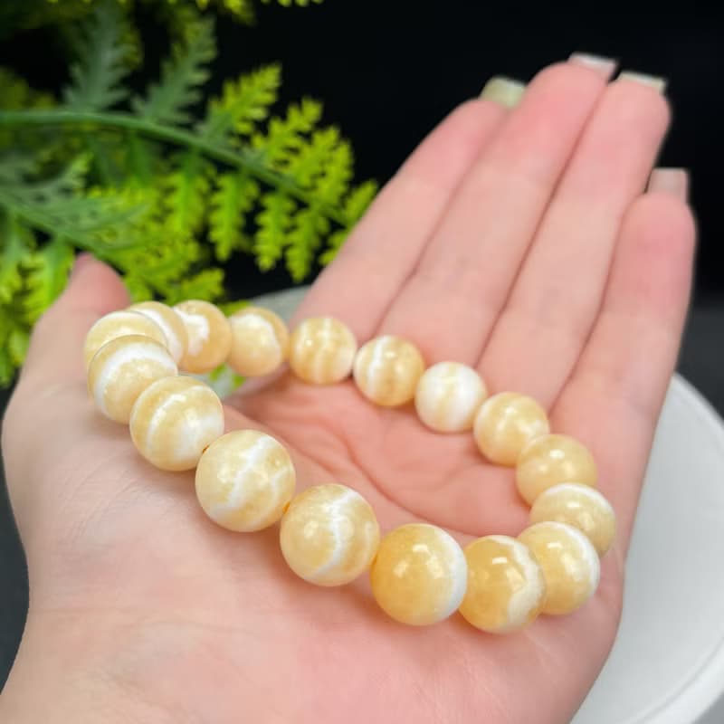 精品天然黃色方解石手串12mm玉化爆晶能量石女單圈靈氣清新好運