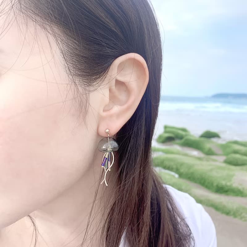 耳環 鸚鵡螺/水母 刺繡 手工 琉璃 珍珠 耳夾 禮物 生日 情人節