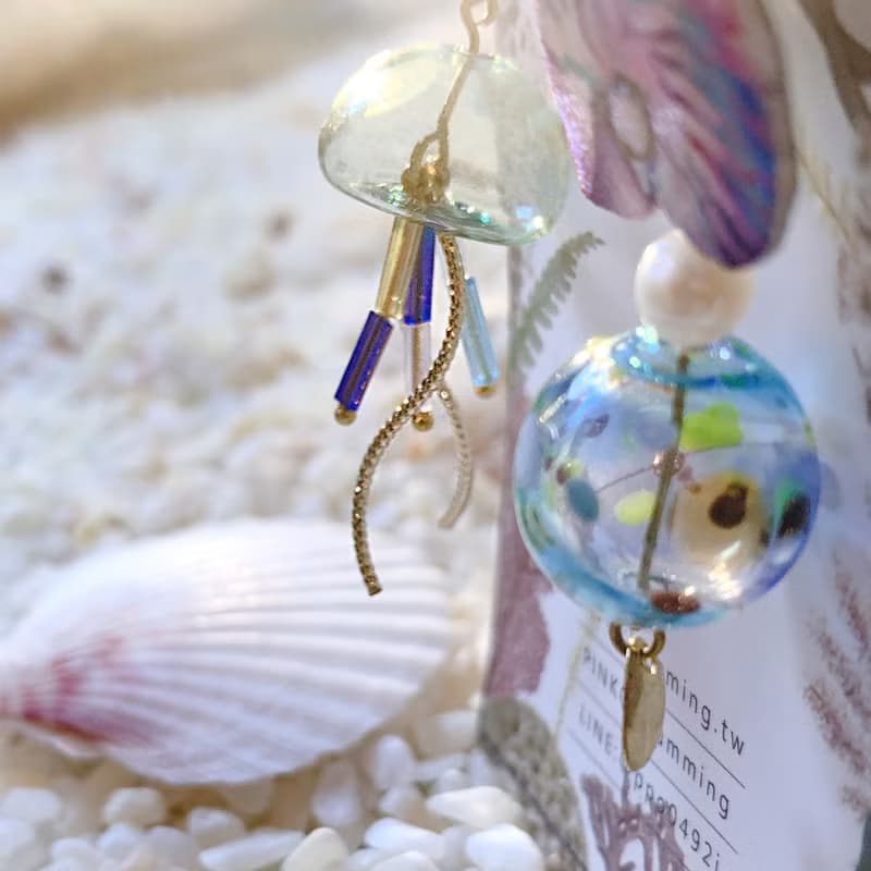 耳環 鸚鵡螺/水母 刺繡 手工 琉璃 珍珠 耳夾 禮物 生日 情人節