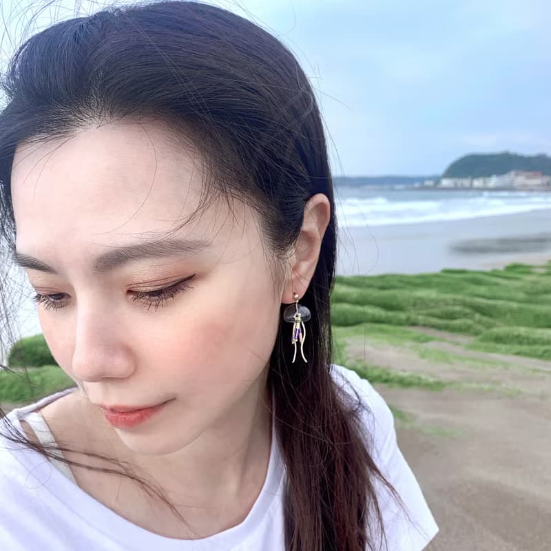 耳環 鸚鵡螺/水母 刺繡 手工 琉璃 珍珠 耳夾 禮物 生日 情人節