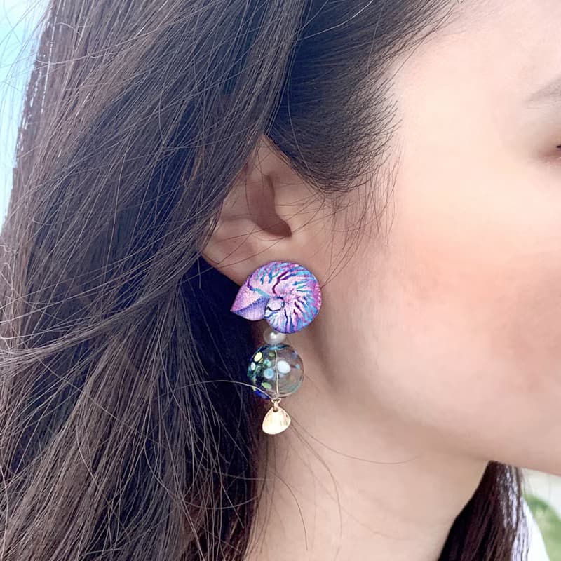 耳環 鸚鵡螺/水母 刺繡 手工 琉璃 珍珠 耳夾 禮物 生日 情人節