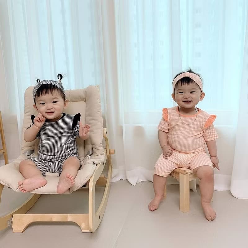 韓國嬰幼兒格子荷葉袖居家服套裝 •Lady Set•
