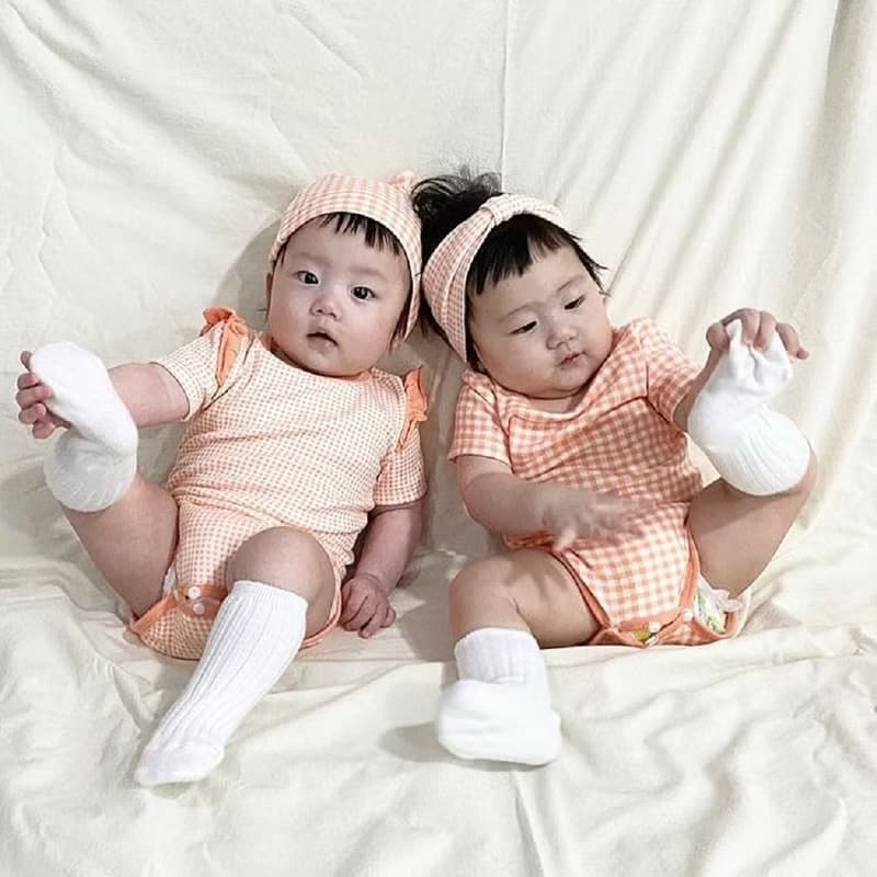 韓國嬰幼兒格子荷葉袖居家服套裝 •Lady Set•