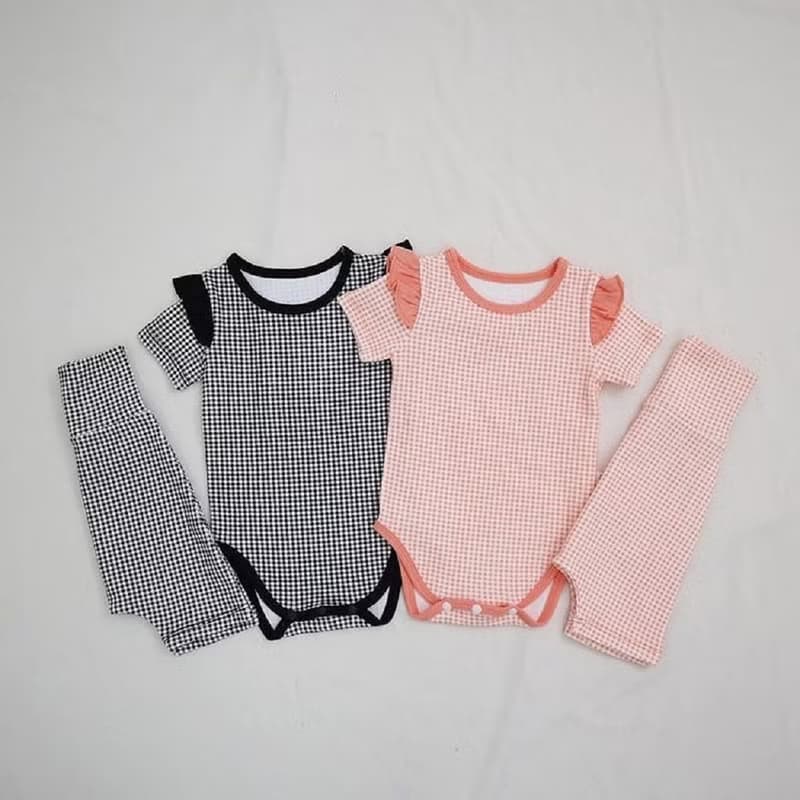 韓國嬰幼兒格子荷葉袖居家服套裝 •Lady Set•