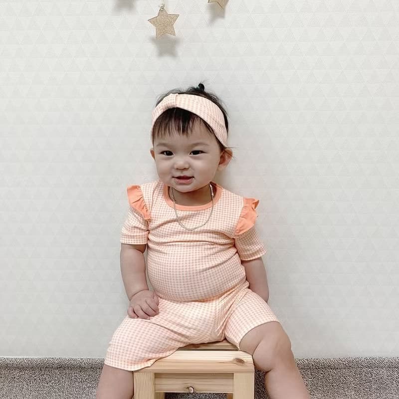 韓國嬰幼兒格子荷葉袖居家服套裝 •Lady Set•