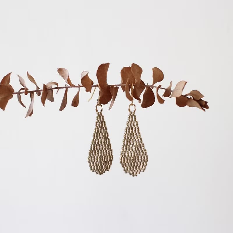 串珠耳飾_長水滴/金屬色/褐色/beading earing