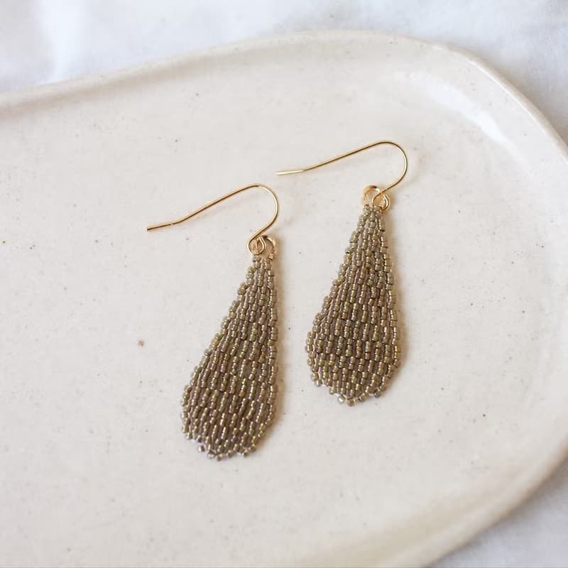 串珠耳飾_長水滴/金屬色/褐色/beading earing