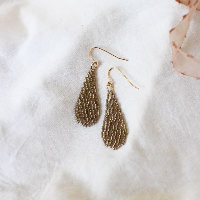 串珠耳飾_長水滴/金屬色/褐色/beading earing