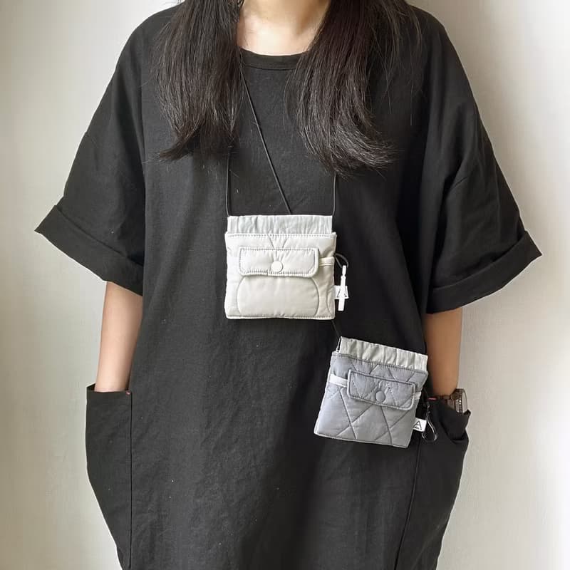 空氣感衍縫鋪棉口金小廢包/零錢包/軍綠/米白/黑/灰/淺灰/灰綠