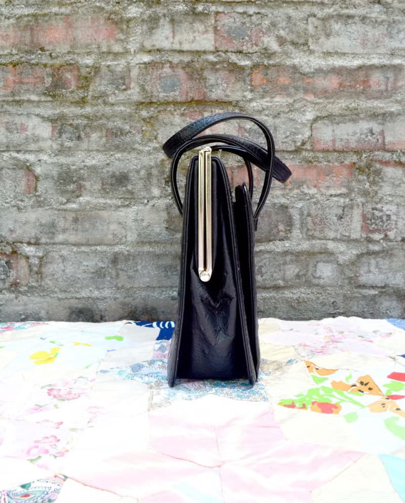 意大利中古 黑色真皮鴕鳥皮手袋 手提包 手提袋公事包 淑女包古著