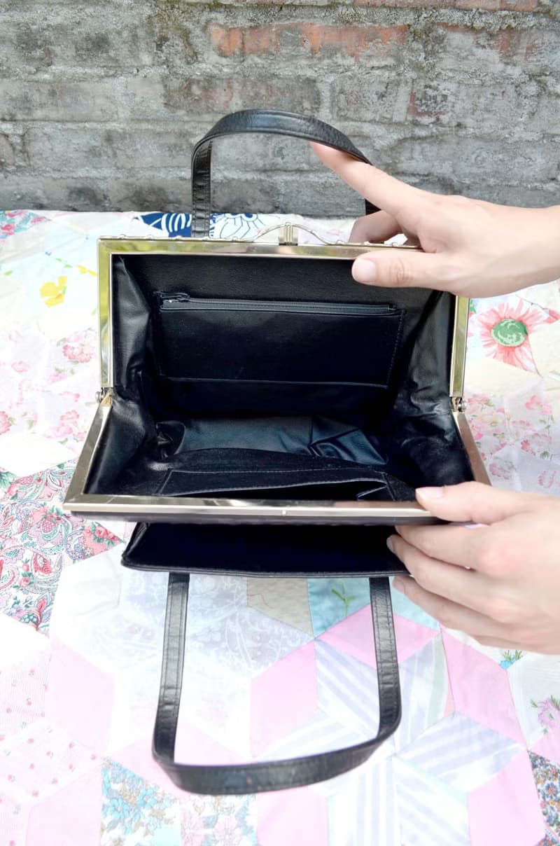 意大利中古 黑色真皮鴕鳥皮手袋 手提包 手提袋公事包 淑女包古著