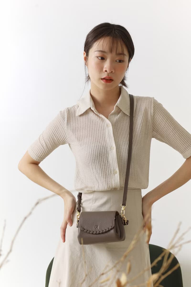 Canele (Ash Grey): Mini bag, Crossbody bag, Cow Leather wallet, soft leather