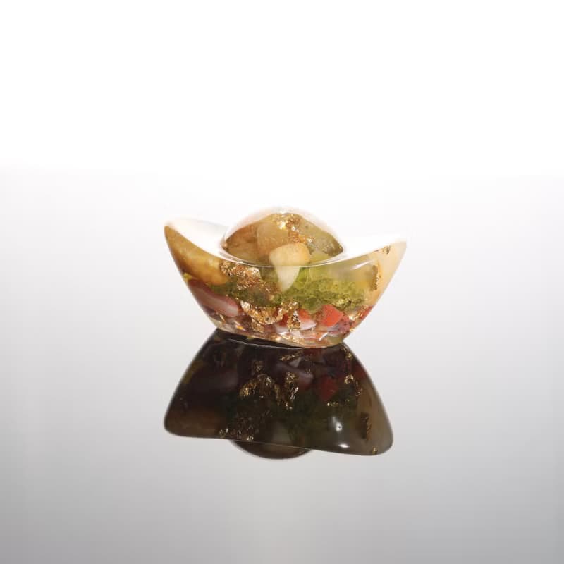 【畢業禮物】招財金元寶擺飾黃玉款-開運水晶金箔聚寶盆