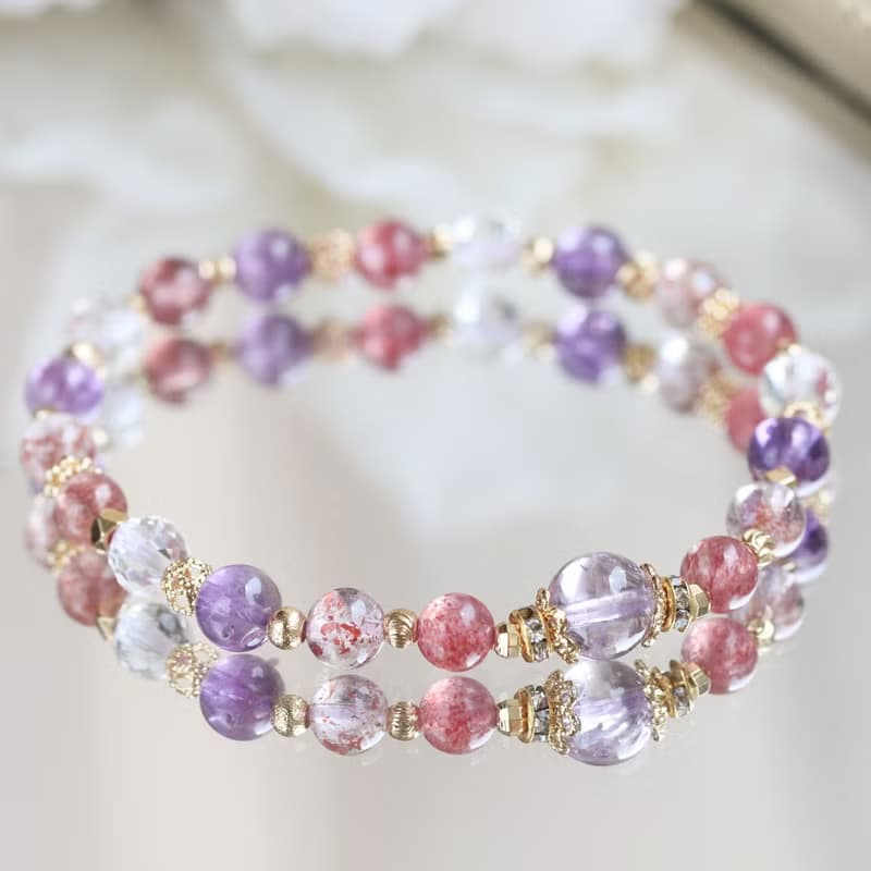 超七 草莓晶 白水晶 紫水晶 全方位正能量 事業愛情 水晶手鏈