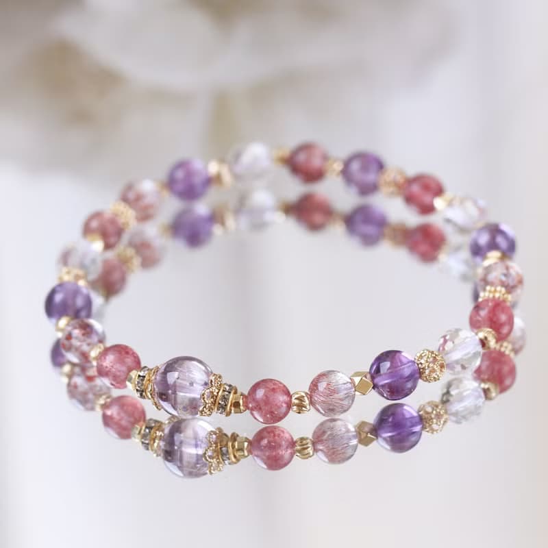 超七 草莓晶 白水晶 紫水晶 全方位正能量 事業愛情 水晶手鏈