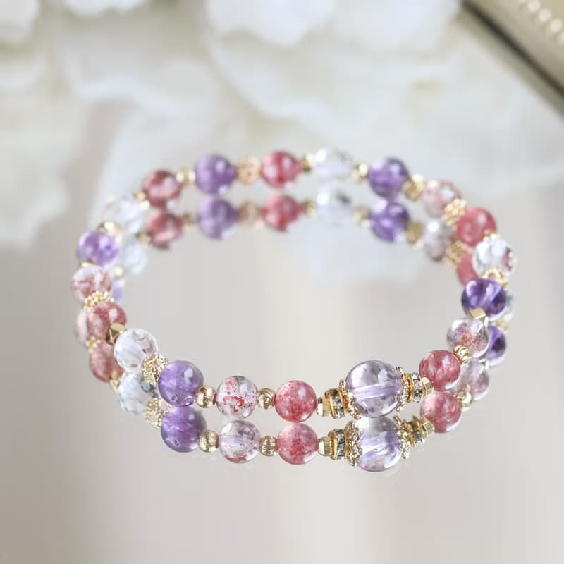 超七 草莓晶 白水晶 紫水晶 全方位正能量 事業愛情 水晶手鏈