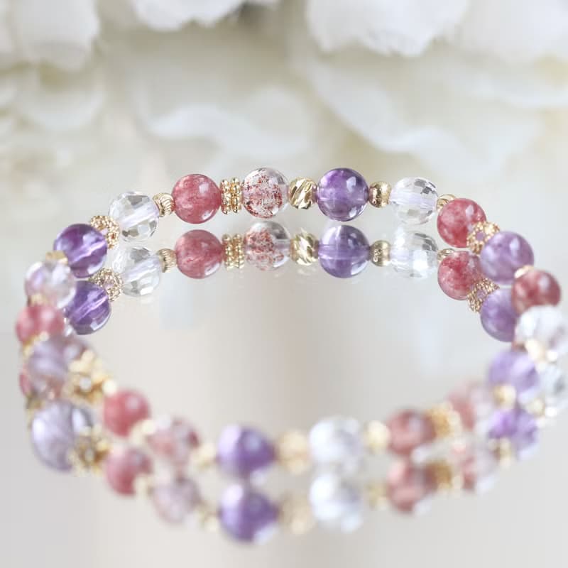 超七 草莓晶 白水晶 紫水晶 全方位正能量 事業愛情 水晶手鏈