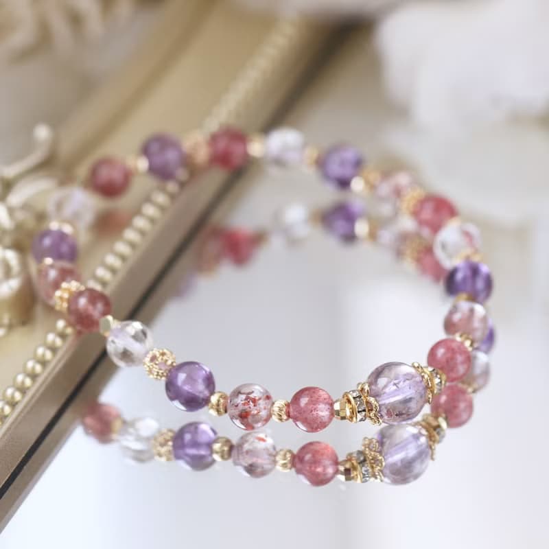 超七 草莓晶 白水晶 紫水晶 全方位正能量 事業愛情 水晶手鏈