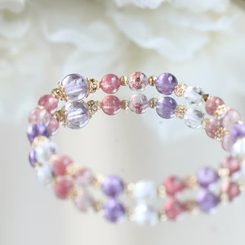 超七 草莓晶 白水晶 紫水晶 全方位正能量 事業愛情 水晶手鏈