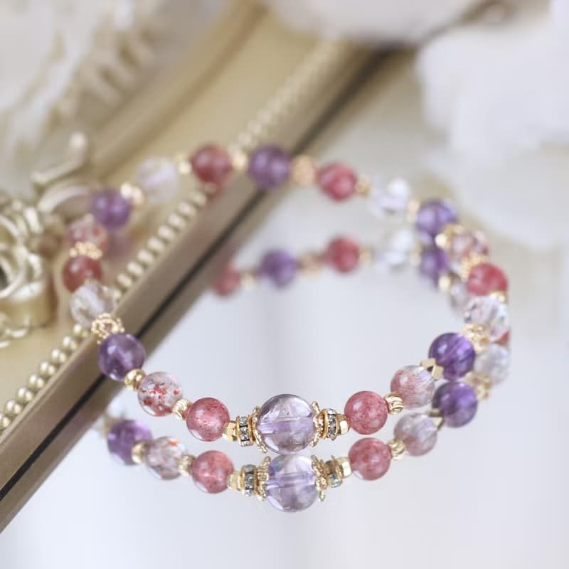 超七 草莓晶 白水晶 紫水晶 全方位正能量 事業愛情 水晶手鏈