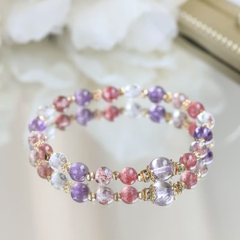 超七 草莓晶 白水晶 紫水晶 全方位正能量 事業愛情 水晶手鏈