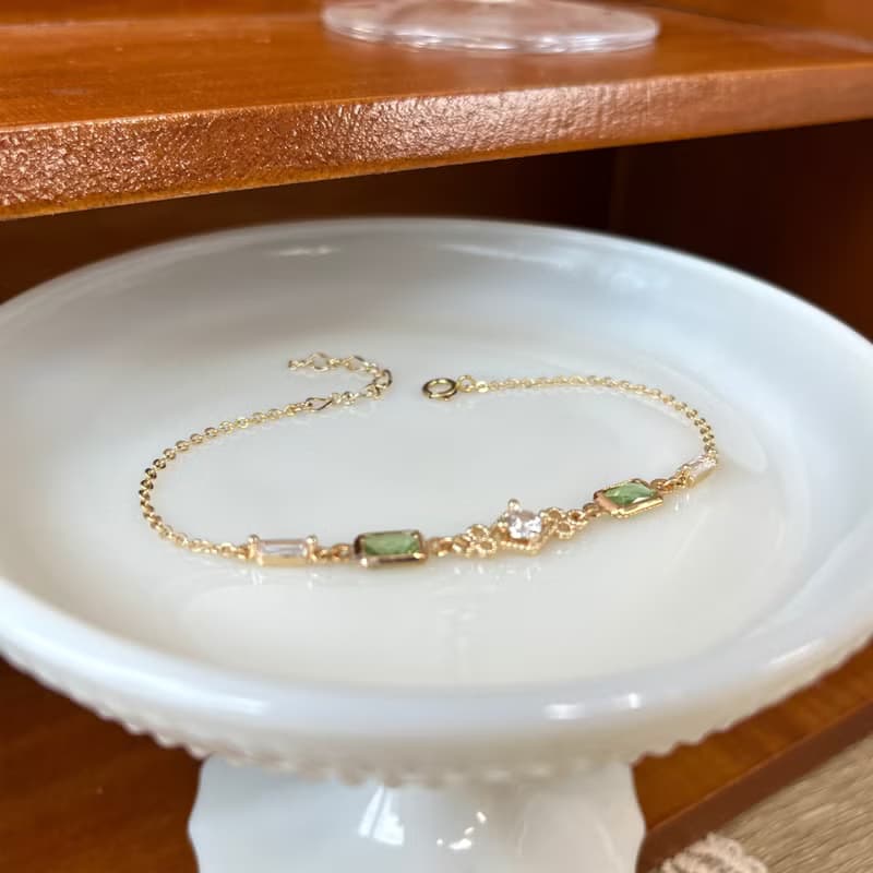 14K包金 酪梨綠鋯石蕾絲手鍊 手環14kgf