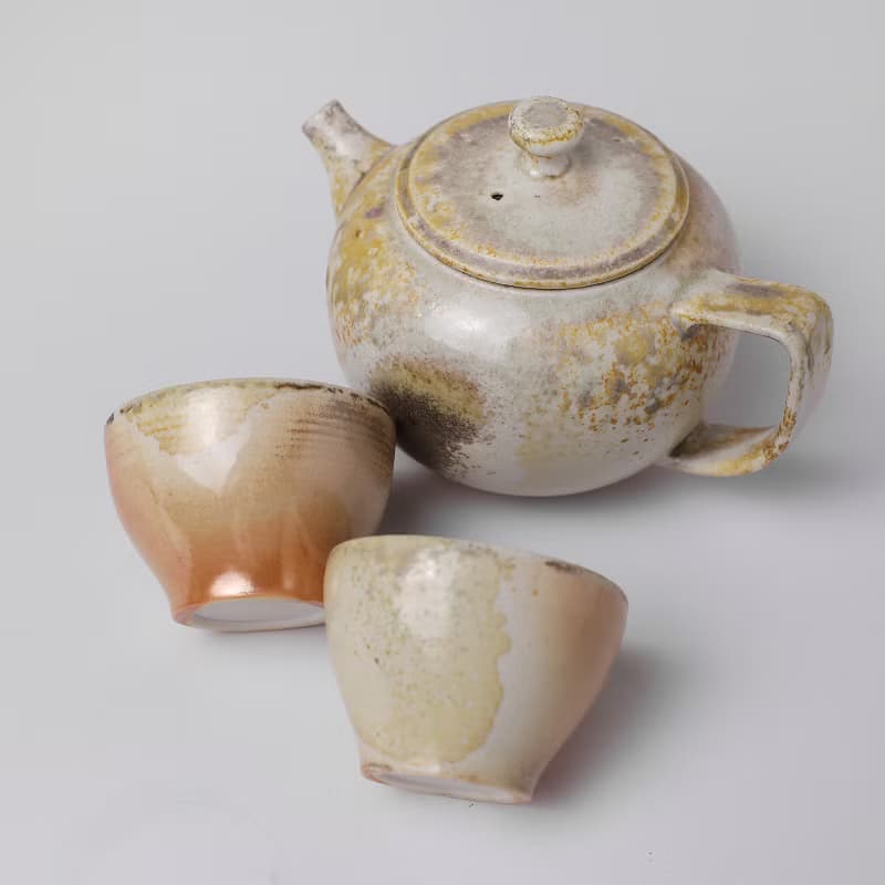 明芽窯 | 柴燒白瓷落灰壺 一壺兩杯 茶具組 蒐藏品 茶壺 茶杯 H11