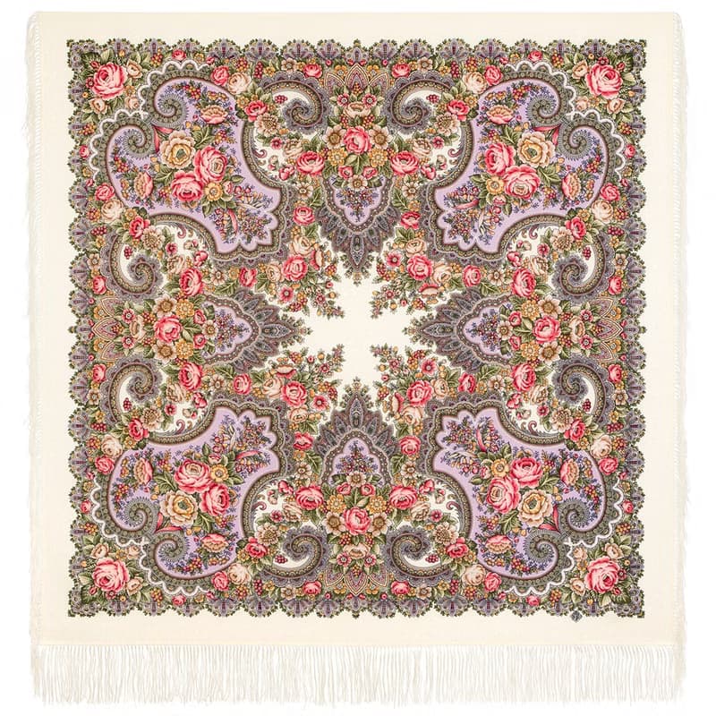 Pavlovo Posad Russian Shawl 100% Wool Scarf 125x125 cm Wrap Silk Fringe 2025-0