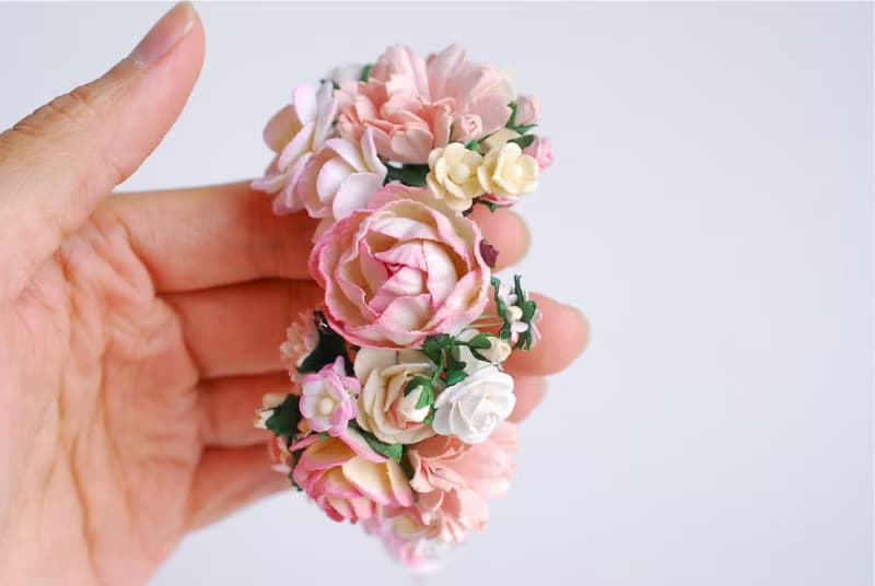 Paper Flower, pink corsage, Wedding, pink peony and some small flowers (middle are size 4.5 cm.) pink Color.