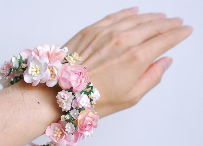 Paper Flower, pink corsage, Wedding, pink peony and some small flowers (middle are size 4.5 cm.) pink Color.
