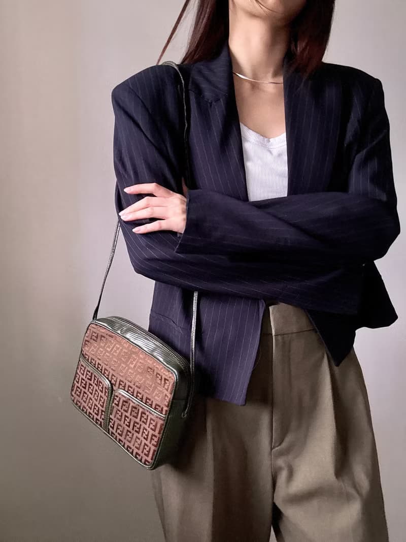 中古正品70年代Fendi芬迪FF logo老花斜背包側背包橄欖綠色真皮