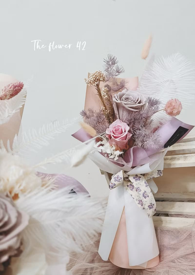 粉紫情人節花束 永生花 教師節 父親節 生日花束