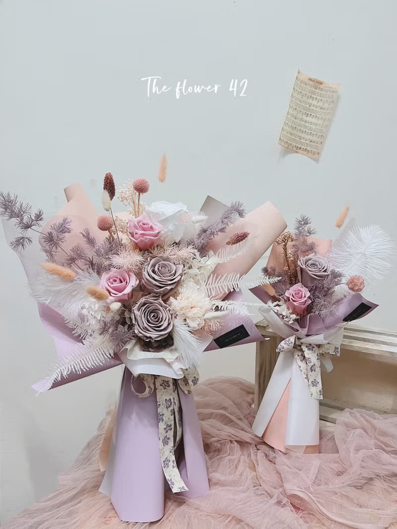粉紫情人節花束 永生花 教師節 父親節 生日花束