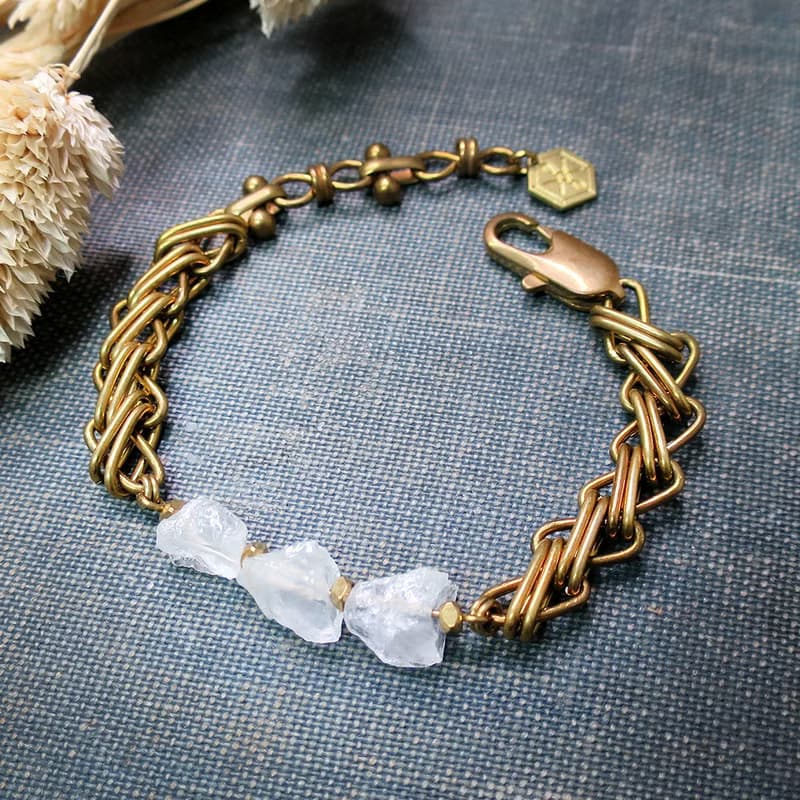 VIIART。冰糖霜。白水晶原石黃銅手環手鍊