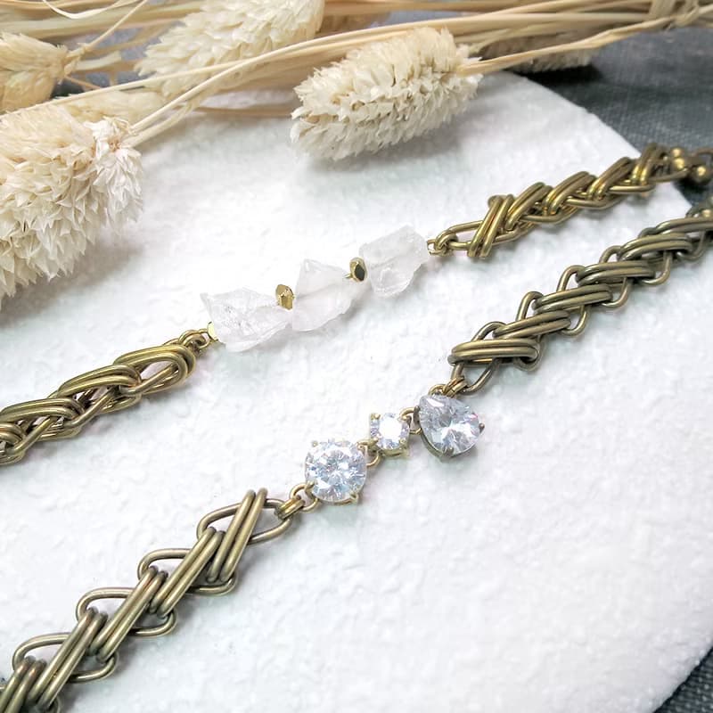 VIIART。冰糖霜。白水晶原石黃銅手環手鍊