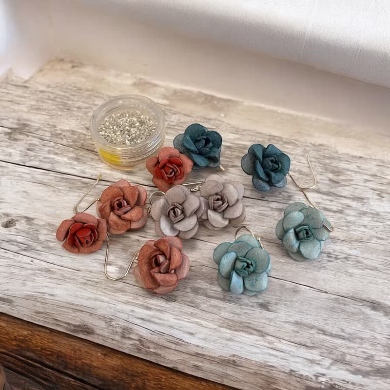 皮革花耳環 玫瑰耳環