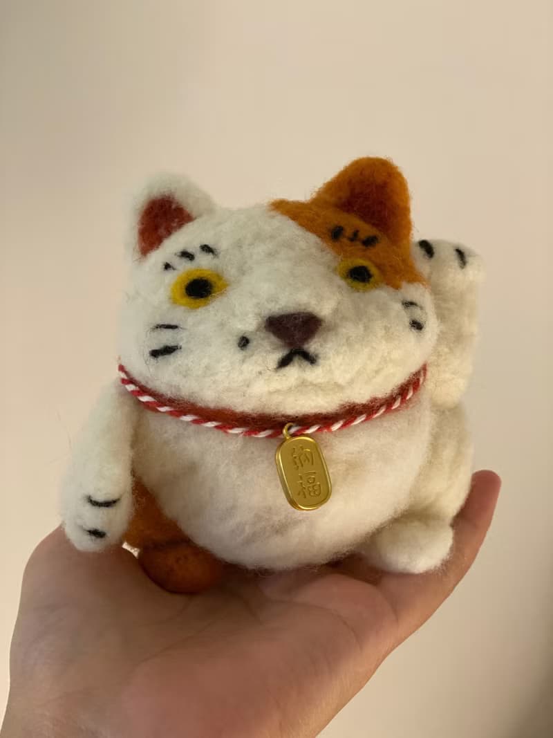 肥滋滋招財貓羊毛氈口金包