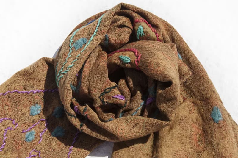 保暖毛毯 羊毛刺繡披肩/針織圍巾/刺繡圍巾/羊絨披巾/喀什米爾Cashmere 聖誕節禮物 交換禮物 母親節 父親節-花