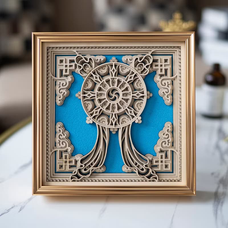 梯木疊雕-金輪|新中式擺件玄關酒櫃創意客廳家居裝飾品喬遷禮物