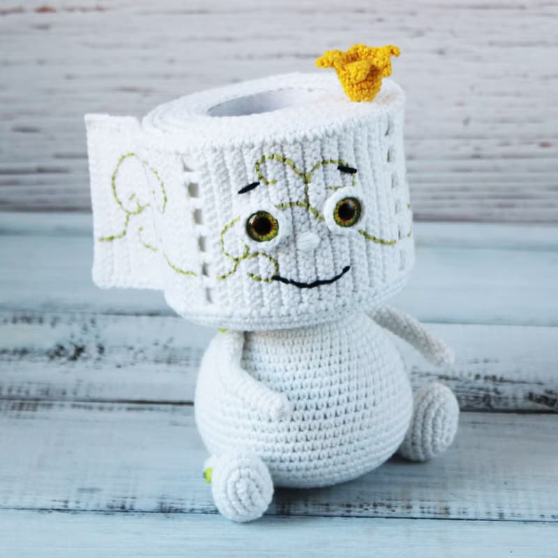 Toilet paper roll crochet toy, housewarming gift for bathroom decor, gag gift