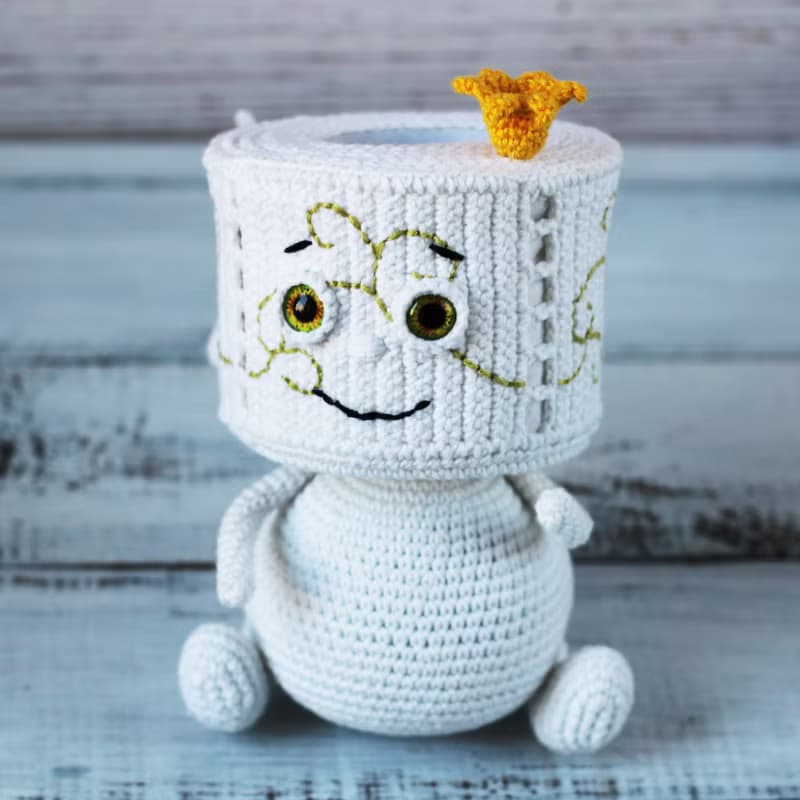 Toilet paper roll crochet toy, housewarming gift for bathroom decor, gag gift