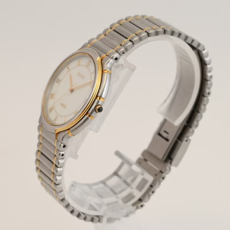 SEIKO DOLCE 男性用腕時計 QUARTZ シェルパール文字盤 ローマンインデックス ゴールド/シルバー Ref.5E31-6B20 手錶 古董錶