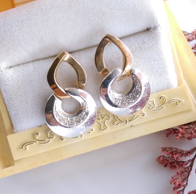 Vintage Jewelry 西洋古董飾品 摩登雙色 精巧  針式耳環
