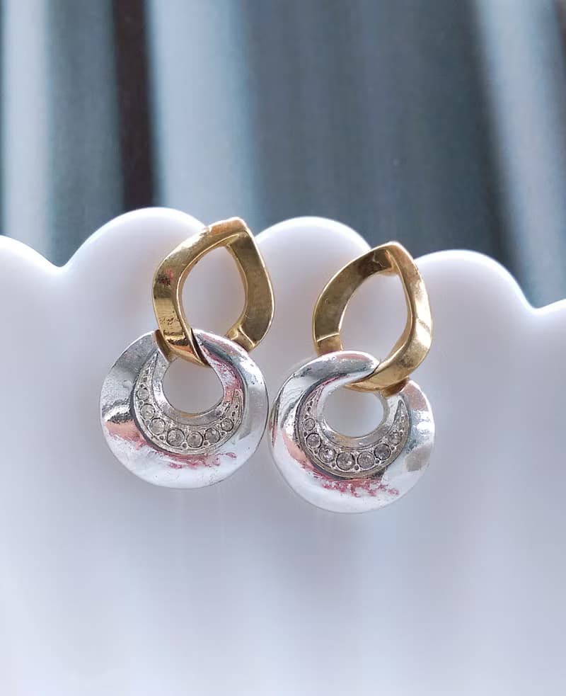 Vintage Jewelry 西洋古董飾品 摩登雙色 精巧  針式耳環