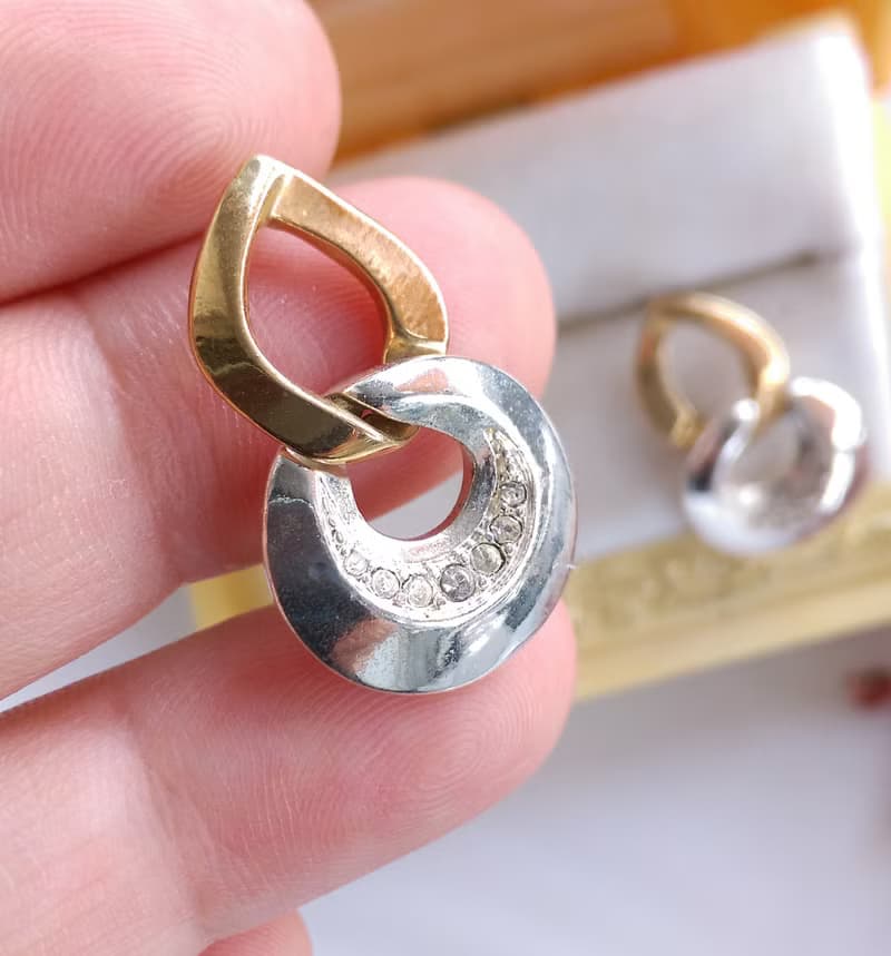 Vintage Jewelry 西洋古董飾品 摩登雙色 精巧  針式耳環