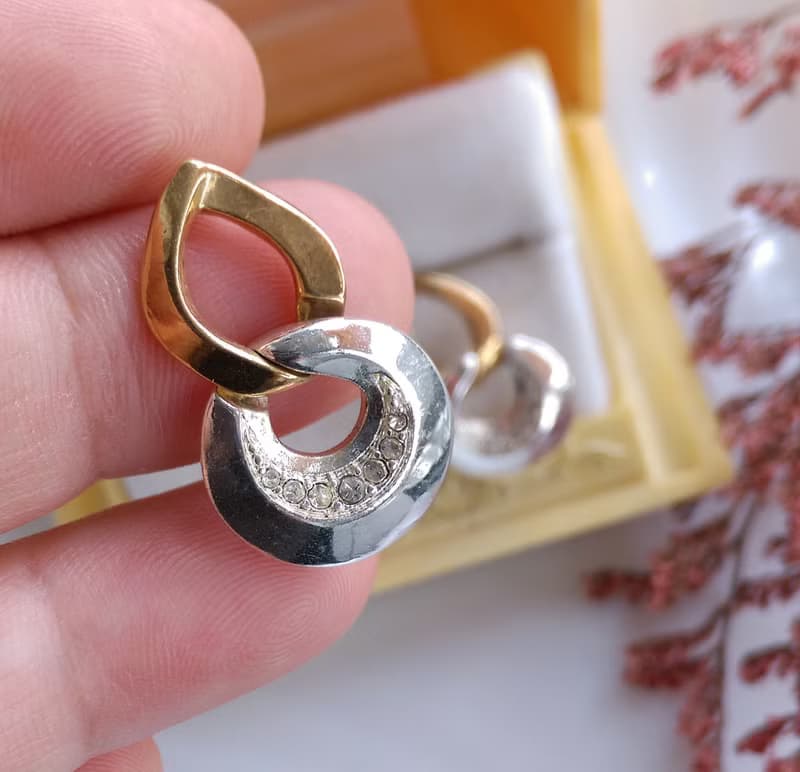 Vintage Jewelry 西洋古董飾品 摩登雙色 精巧  針式耳環