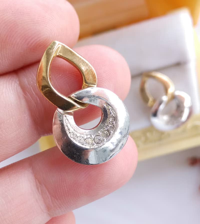 Vintage Jewelry 西洋古董飾品 摩登雙色 精巧  針式耳環
