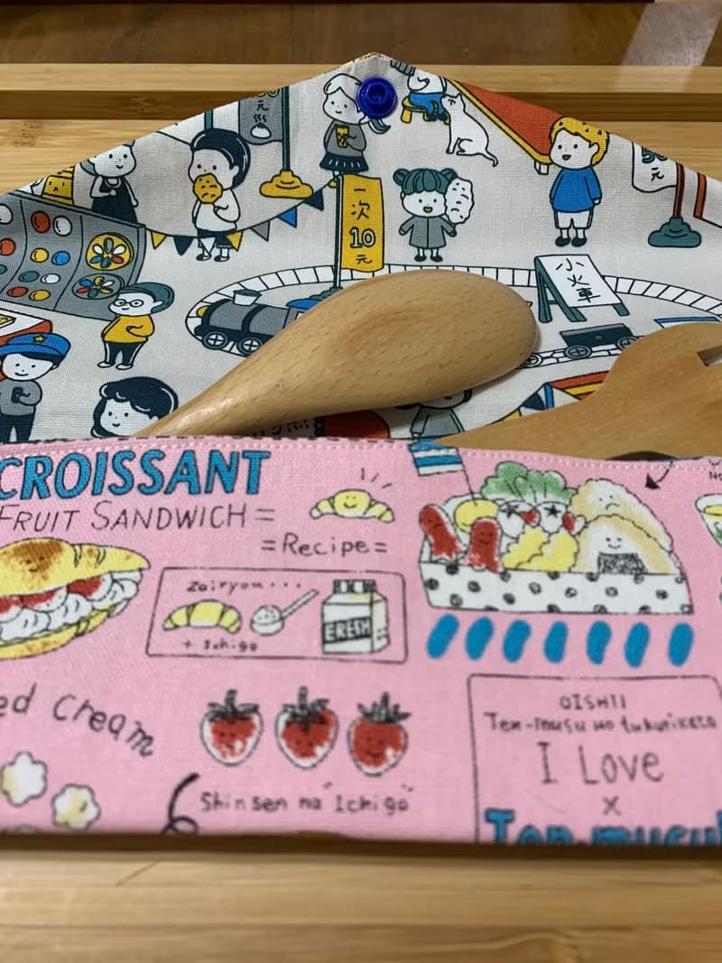 文青風環保筷袋  美食嚮宴 溫柔粉 手作餐具袋.交換禮物.