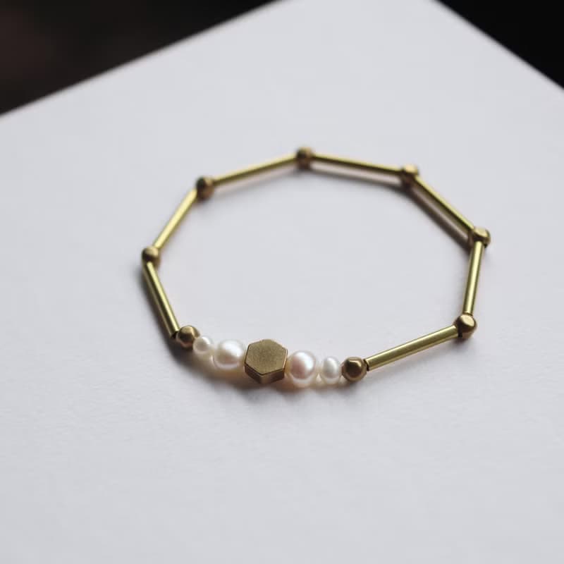 巴洛克珍珠五角黃銅手鍊 / 淡水珍珠 / 珍珠手鍊 / 黃銅手鍊