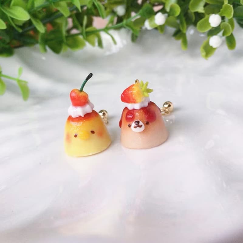 原創手作仿真日式萌物布丁甜點純銀耳環耳夾